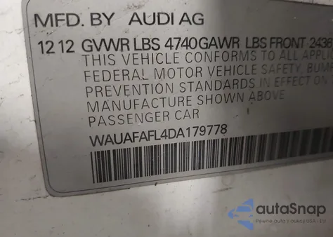 2013 Audi A4 2.0T Premium z USA, uszkodzony, nr VIN WAUAFAFL4DA179778